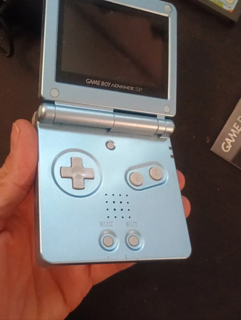 Nintendo Game Boy Advance SP in Oearl Light Blue with 6 Games, Charger & Case